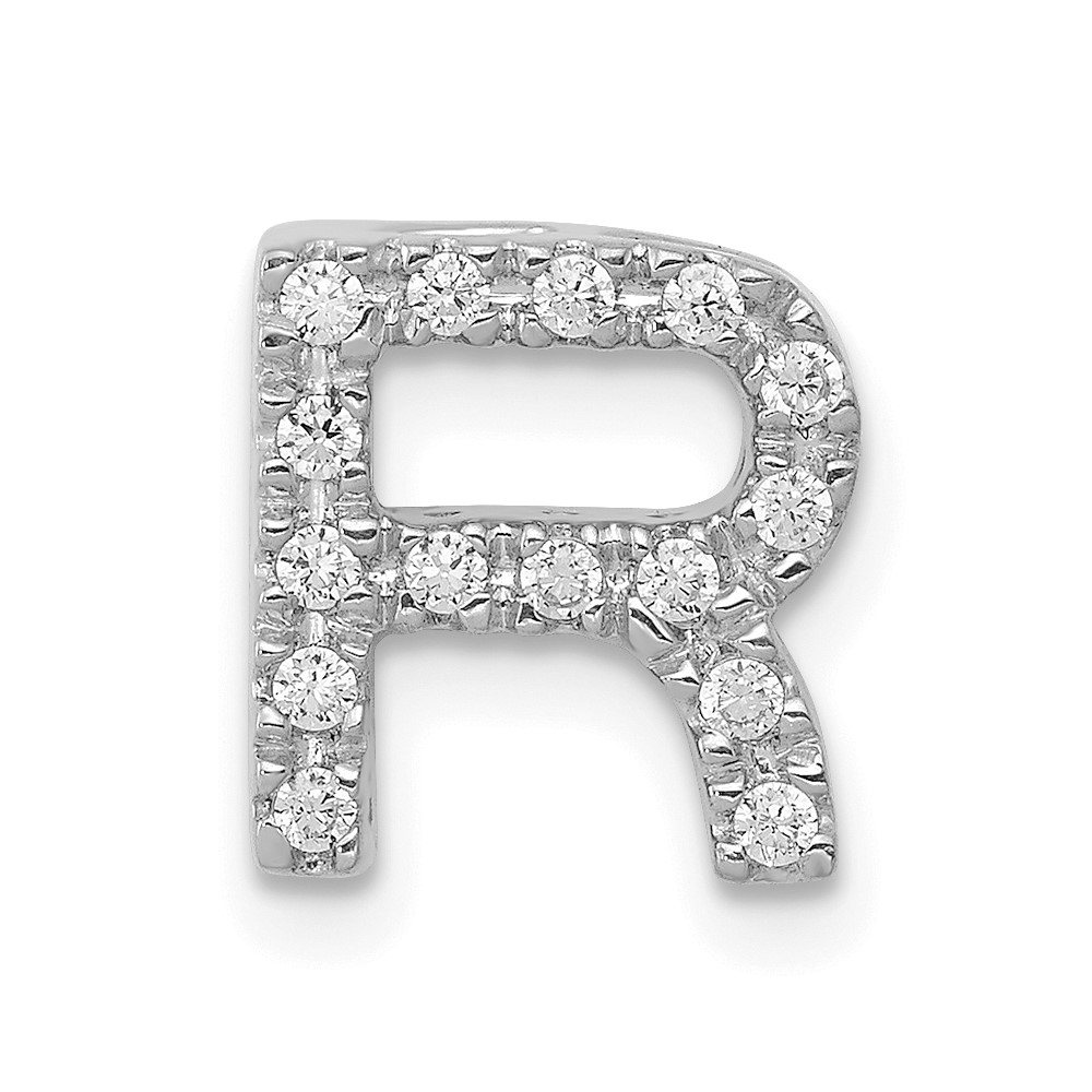 PM5221R-016-WA.jpg 14K White Gold Diamond Letter R Initial Charm - Image 1