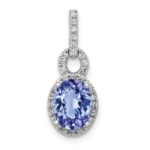 14k White Gold .95 Oval Tanzanite and Diamond Halo Pendant