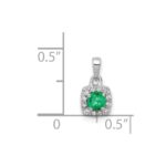 14k White Gold Diamond and .20 Emerald Square Halo Pendant - Image 4
