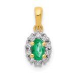 14k with White Rhodium Diamond and Oval Emerald Halo Pendant