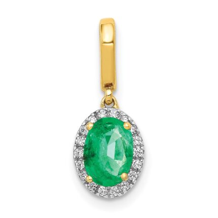 14k Diamond and Oval Emerald Halo Pendant