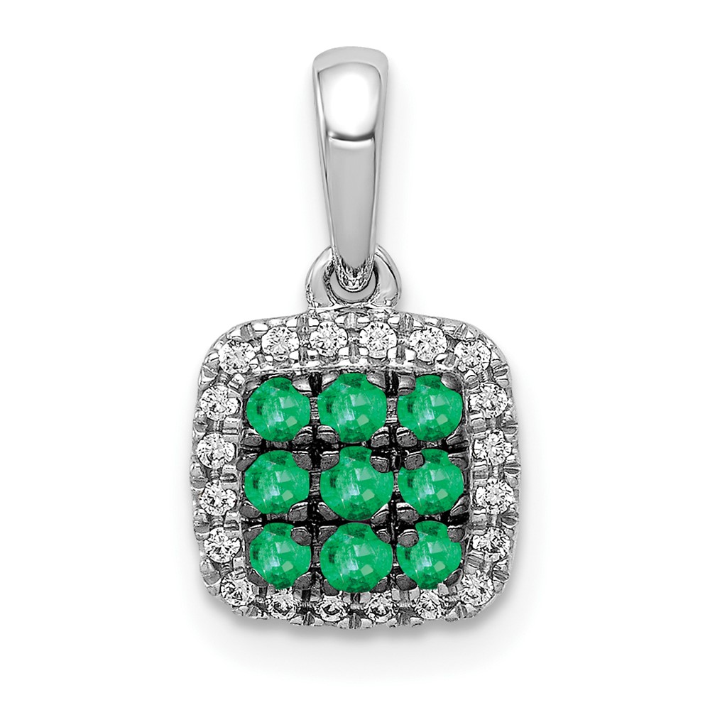 PM5258-EM-010-WA.jpg 14k White Gold with Black Rhodium Diamond and .19 Emerald Cluster Square Halo Pendant - Image 1