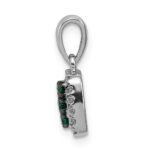 14k White Gold with Black Rhodium Diamond and .19 Emerald Cluster Square Halo Pendant - Image 2