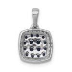 14k White Gold with Black Rhodium Diamond and Sapphire Cluster Square Halo Pendant - Image 3