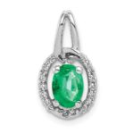 14k White Gold Diamond and Oval Emerald Halo Pendant