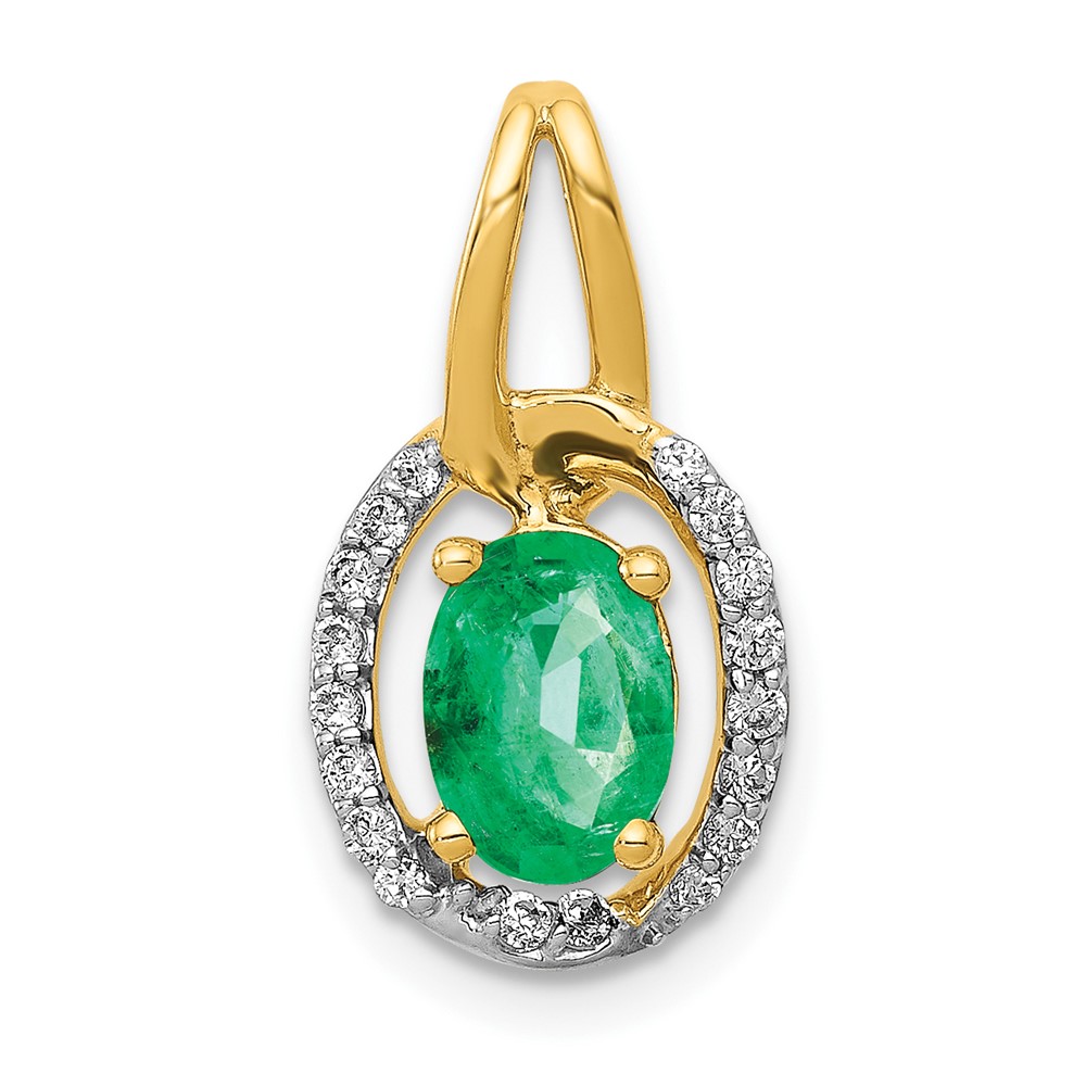 PM5261-EM-013-YA.jpg 14k Diamond and Oval Emerald Halo Pendant - Image 1