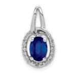 14k White Gold Diamond and .85 Oval Sapphire Halo Pendant