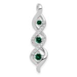 10k White Gold 1/15 carat Lab Grown Diamond VS/SI+ G+ and Lab Created Emerald Twist Chain Slide Pendant