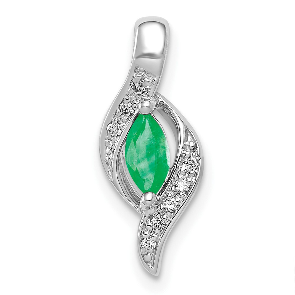 PM5265-EM-004-WA.jpg 14k White Gold Diamond and Marquise Emerald Chain Slide - Image 1