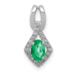 14k White Gold Diamond and Oval Emerald Fancy Pendant
