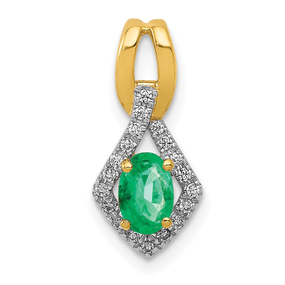 PM5266-EM-010-YA.jpg 14k Diamond and Oval Emerald Fancy Pendant - Image 1