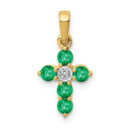 14k Emerald and Diamond Cross Pendant