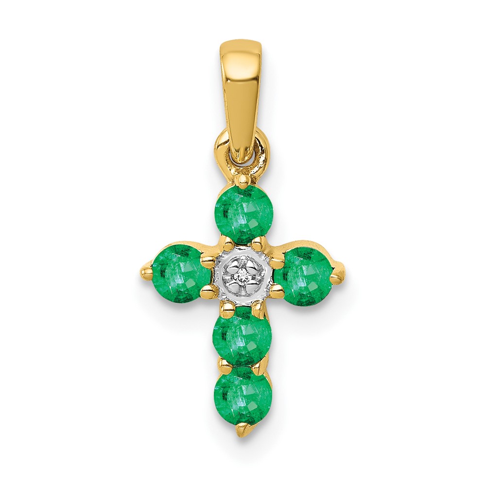 PM5269-EM-003-YA.jpg 14k Emerald and Diamond Cross Pendant - Image 1