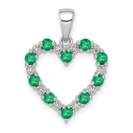 10k White Gold Diamond and Emerald Heart Pendant