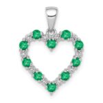 14k White Gold Diamond and Emerald Heart Pendant