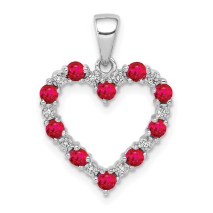 10k White Gold Diamond and .35 Ruby Heart Pendant