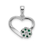 14k White Gold Diamond and Emerald Flower and Heart Pendant - Image 3