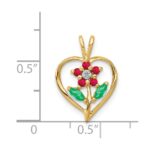 14k Siam Ruby/Emerald/Diamond Flower in Heart Pendant - Image 4