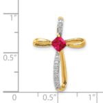 14k and White Rhodium 4mm Square Lab Created Ruby and Diamond Cross Omega Slide - Image 4