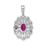 14k White Gold 1/6 carat Diamond and Oval Ruby Fancy Pendant - Image 3