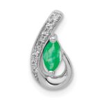 14k White Gold Diamond and Marquise Emerald Teardrop Chain Slide