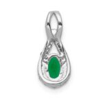 14k White Gold Diamond and Oval Emerald Teardrop Halo Pendant - Image 3