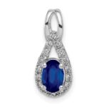 14k White Gold Diamond and Oval Sapphire Teardrop Halo Pendant