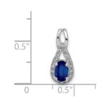 14k White Gold Diamond and Oval Sapphire Teardrop Halo Pendant - Image 4