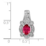 14k White Gold Polished Diamond and 7x5mm Oval Ruby Vintage Pendant - Image 4