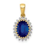14k 1/10 carat Lab Grown Diamond VS/SI+ G+ and Lab Created Blue Sapphire Oval Pendant