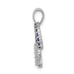 14k White Gold Diamond and Sapphire Double Heart Pendant - Image 2