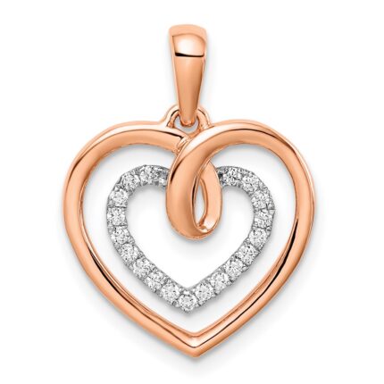 14k Two-tone White and Rose Diamond Heart Pendant