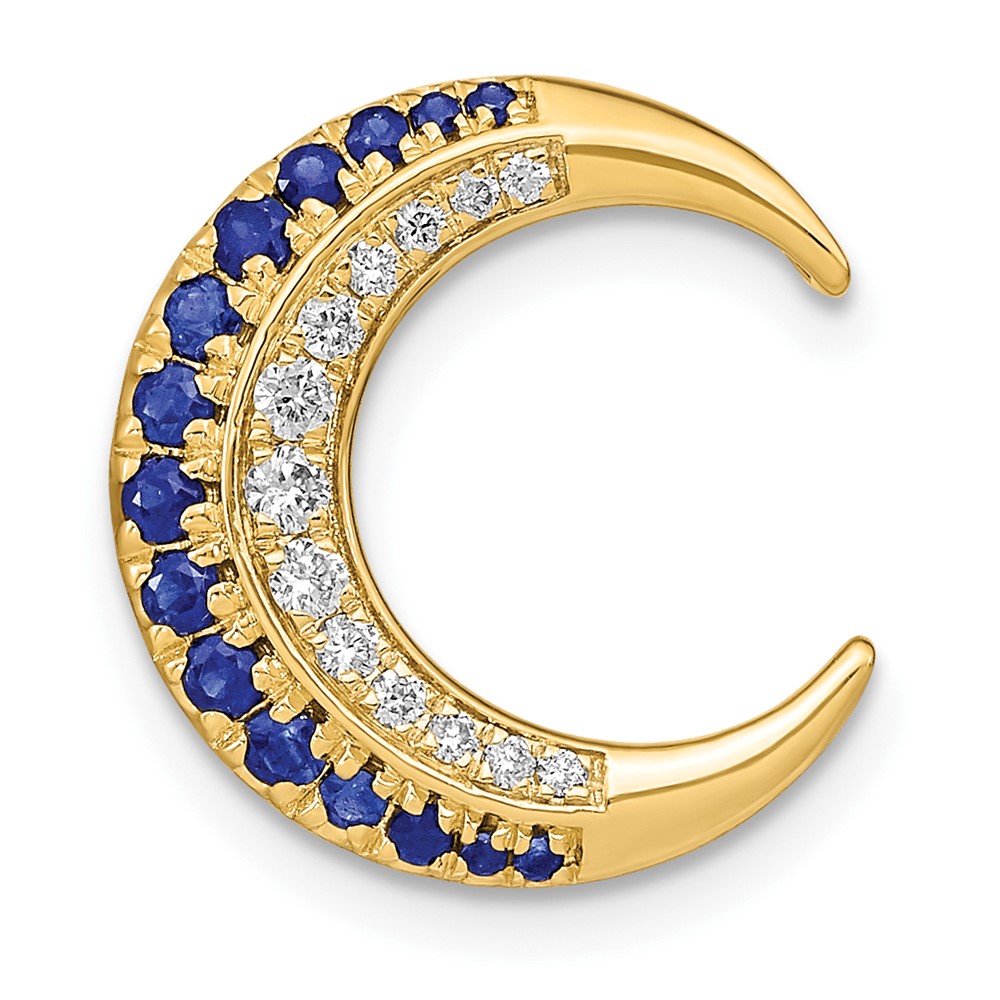 PM6847-SA-012-YA.jpg 14k Polished Sapphire and Diamond Moon Chain Slide - Image 1