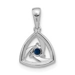 14k White Gold Diamond and Round Blue Sapphire Triangle Pendant - Image 3