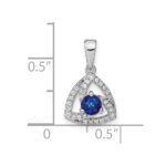 14k White Gold Diamond and Round Blue Sapphire Triangle Pendant - Image 5