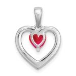 14k White Gold Ruby and Diamond Heart Pendant - Image 4