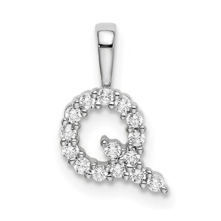 14k White Gold 1/6 carat Lab Grown Diamond VS/SI+ G+ Complete Letter Q Initial Pendant