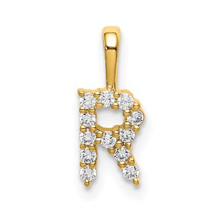 14k 1/8 carat Lab Grown Diamond VS/SI+ G+ Complete Letter R Initial Pendant