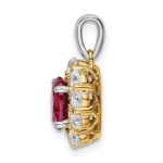 14k Two-Tone 1/2 carat Lab Grown Diamond VS/SI+ G+ and Lab Created Ruby Halo Pendant - Image 2