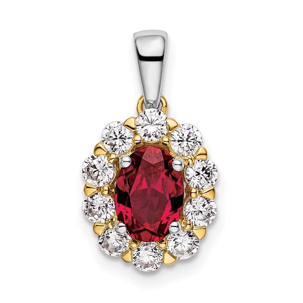 PM6990CRU-052-YWAA.jpg 14k Two-Tone 1/2 carat Lab Grown Diamond VS/SI+ G+ and Lab Created Ruby Halo Pendant - Image 1
