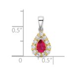 14k Two-tone Pear Ruby and Diamond Halo Pendant - Image 3