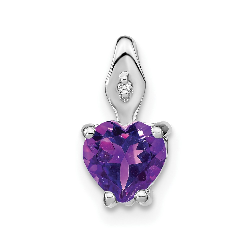 PM7001-AM-001-WA.jpg 14k White Gold 6mm Heart Amethyst and Diamond Chain Slide - Image 1