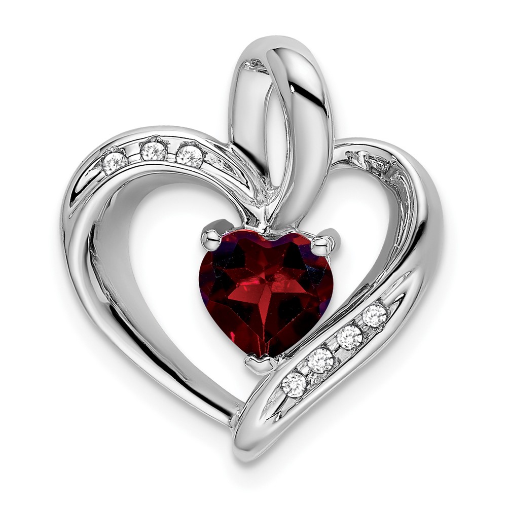 PM7004-GA-005-1WA.jpg 10k White Gold Garnet and Diamond Heart Pendant - Image 1