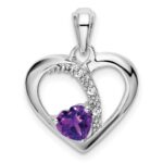 14k White Gold Amethyst and Diamond Heart Pendant