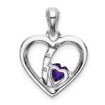 14k White Gold Amethyst and Diamond Heart Pendant - Image 4