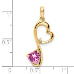 14k Lab Created Pink Sapphire and Diamond Heart Pendant - Image 3
