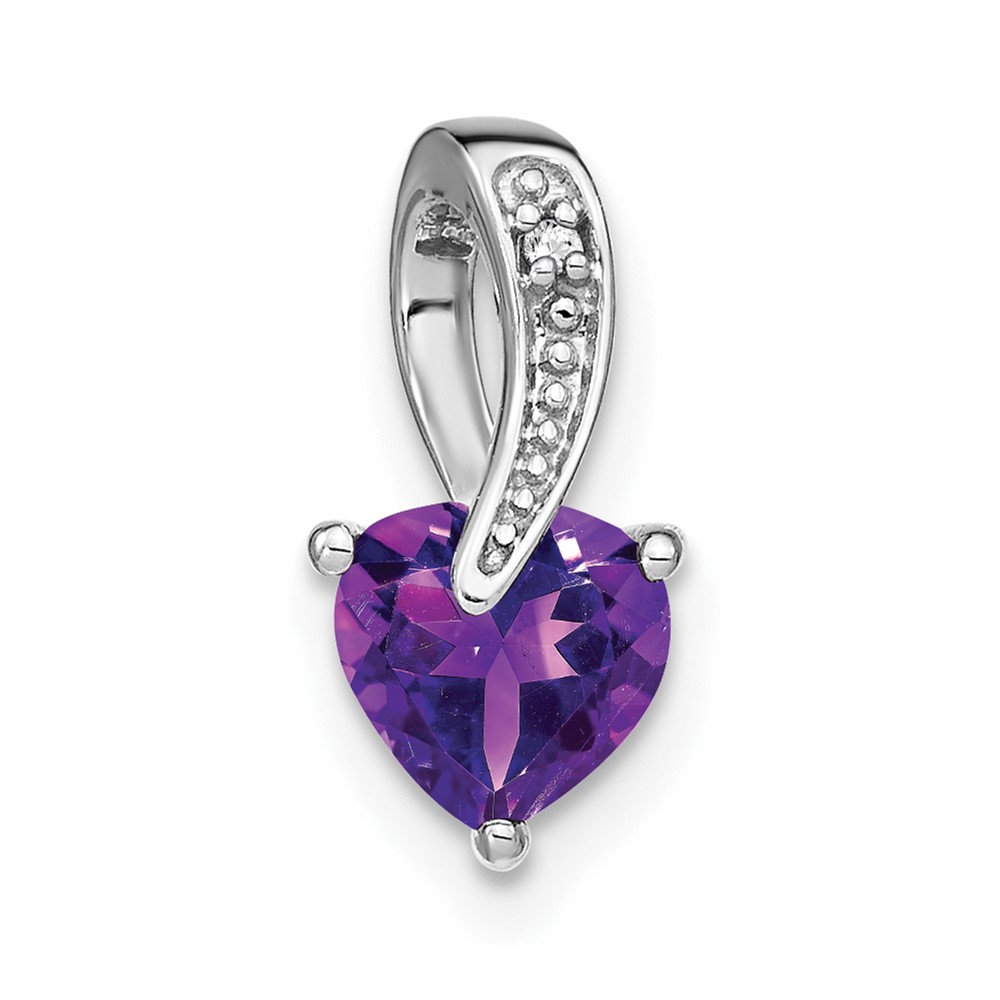 PM7009-AM-001-WA.jpg 14k White Gold Heart 6mm Amethyst and Diamond Chain Slide - Image 1