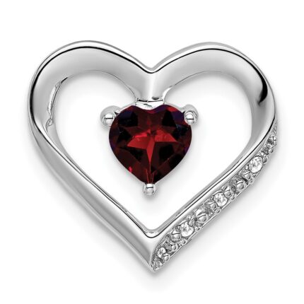 14k White Gold Garnet and Diamond Heart Chain Slide