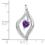 14k White Gold Heart 5mm Amethyst and Diamond Leaf Chain Slide - Image 3