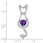 10k White Gold Amethyst and Diamond Cat Pendant - Image 2